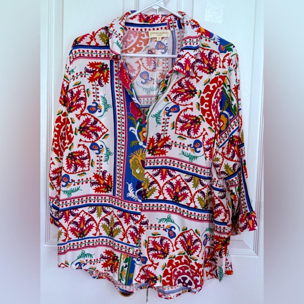 CYNTHIA ROWLEY  BLOUSE, MULTICOLORED, size 2x